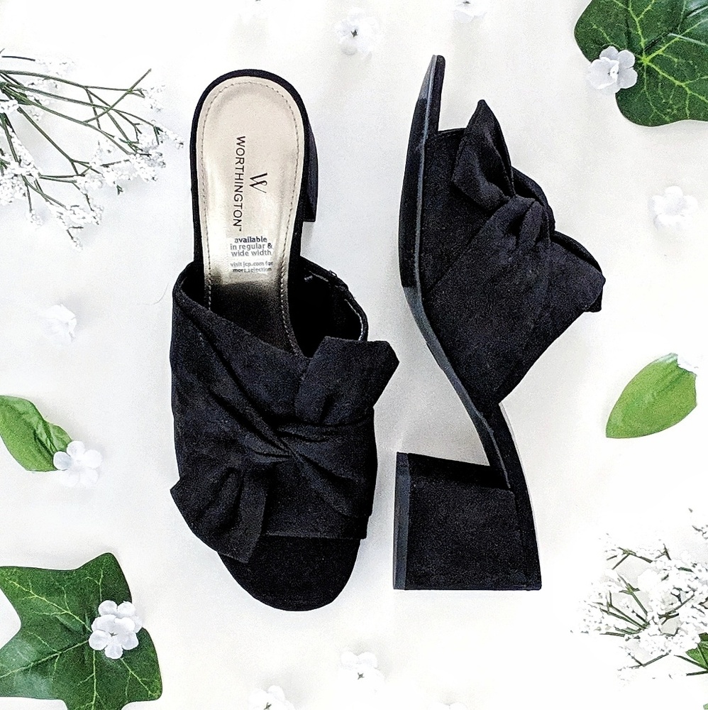 NIB Black Twisted Bow Open Toe Mules 8M